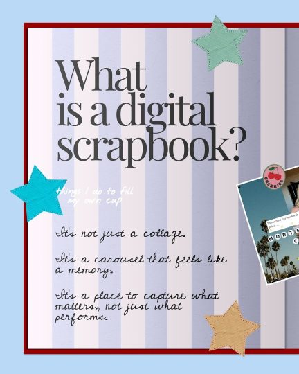 Digital Scrapbook for Beginners🫶A digital scrapbook is more than just a collage. It’s a way to (1) What is a digital scrapbook explained with soft textures and stars